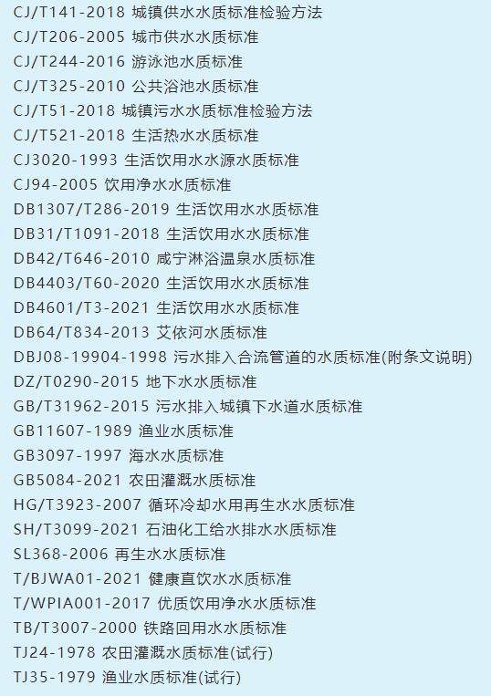 水質(zhì)檢測標(biāo)準(zhǔn)參數(shù)表